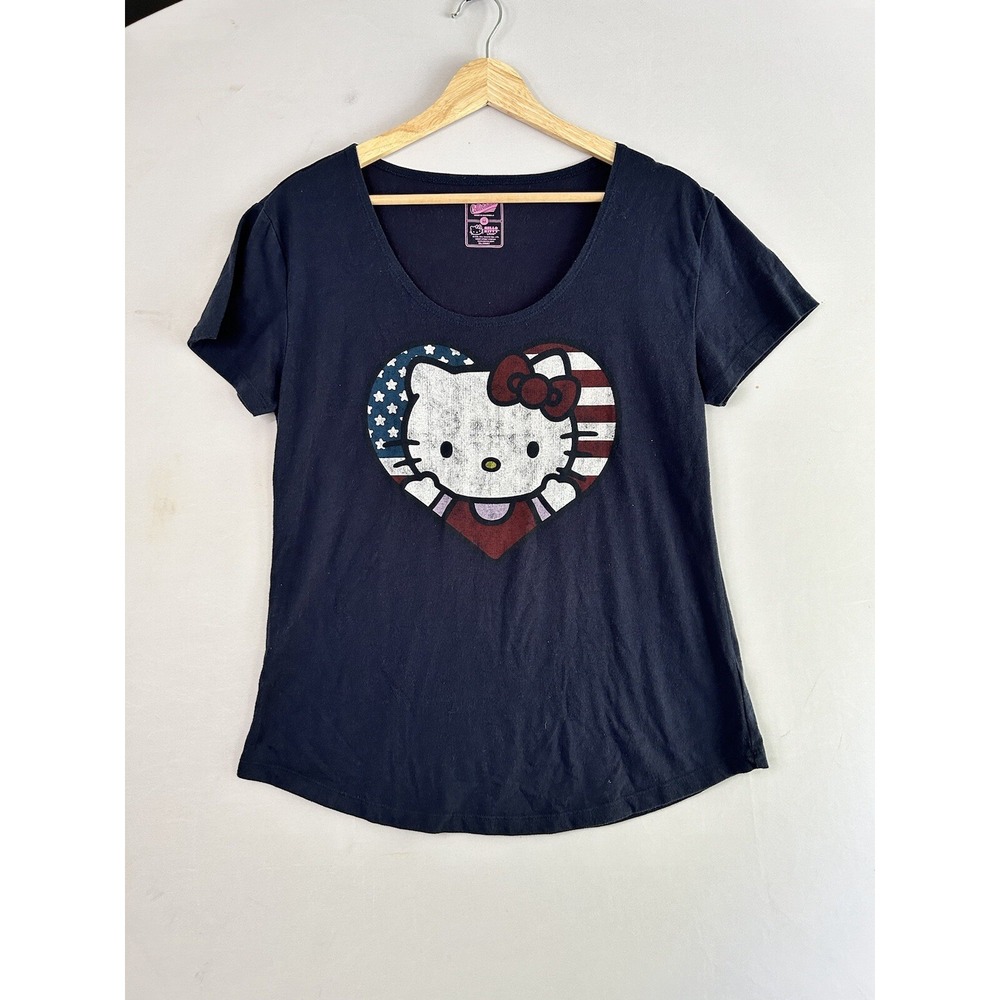 Hello Kitty Collectibility Tshirt USA Flag Heart Patriotic 4th Of July Women's M